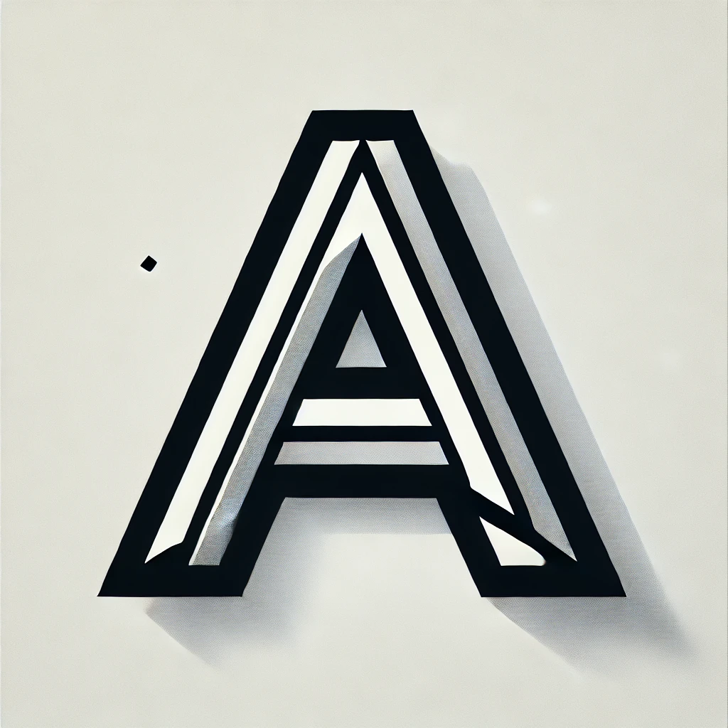 DALL·E 2024-09-16 21.10.03 - A bold and stylized letter 'A', centered on a clean white background. The letter should have a modern design with sharp edges and a three-dimensional